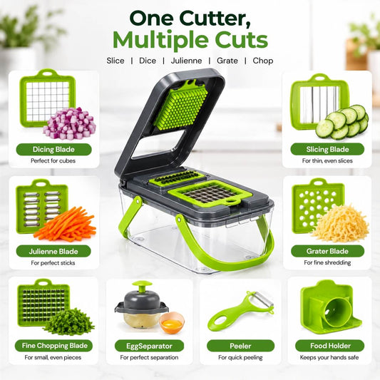 16-in-1 Vegetable Chopper with Container – Dice, Slice, Shred & Grate